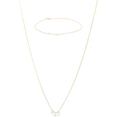 Bearfruit Jewelry Sterling Silver 18k Gold Plated Emmeline Three Charms Necklace & Bracelet Set