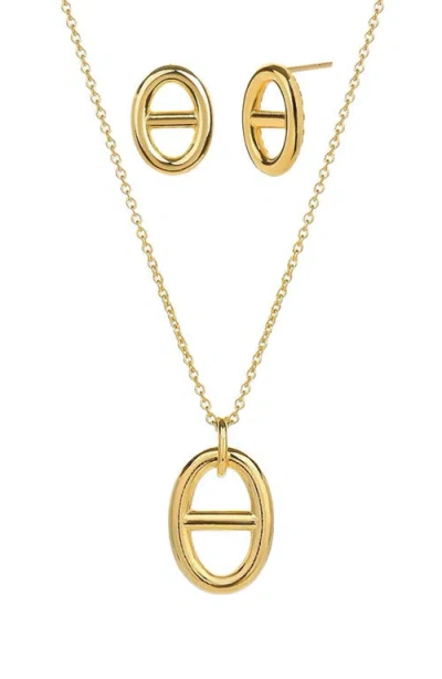 Bearfruit Jewelry Sterling Silver 18k Gold Plated Erin Circle Necklace & Stud Earrings Set