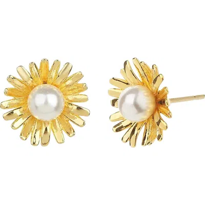 Bearfruit Jewelry Sterling Silver 18k Gold Plated Flora Pearl Stud Earrings