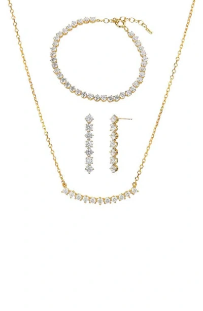 Bearfruit Jewelry Sterling Silver 18k Gold Plated Josephine Tennis Bracelet, Necklace & Earrings Set