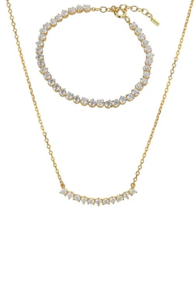 Bearfruit Jewelry Sterling Silver 18k Gold Plated Josephine Tennis Necklace & Bracelet Set