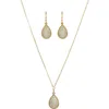 Bearfruit Jewelry Sterling Silver 18k Gold Plated Leah Crystal Teardrop Necklace & Earrings Set In Gold