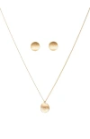 Bearfruit Jewelry Sterling Silver 18k Gold Plated Madeleine Round Disc Pendant Necklace & Stud Earri