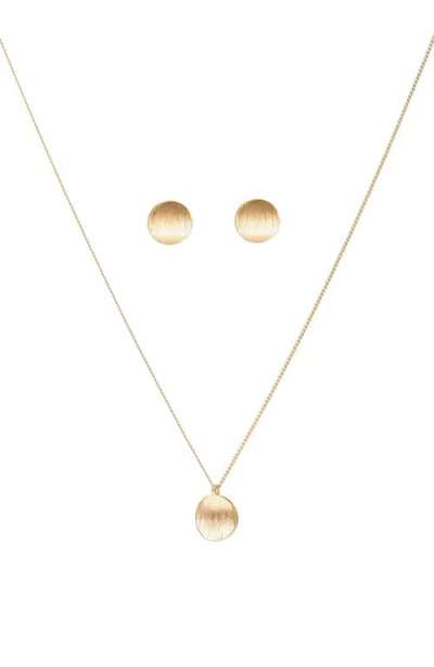 Bearfruit Jewelry Sterling Silver 18k Gold Plated Madeleine Round Disc Pendant Necklace & Stud Earri