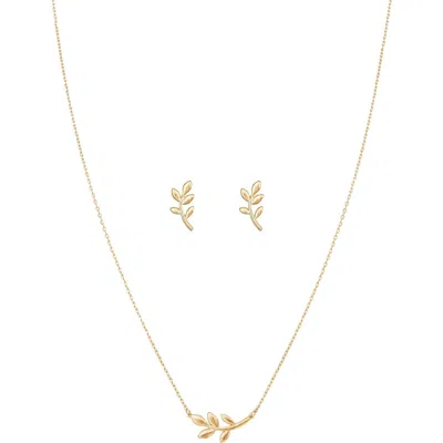 Bearfruit Jewelry Sterling Silver 18k Gold Plated Olivia Leaf Necklace & Stud Earrings Set
