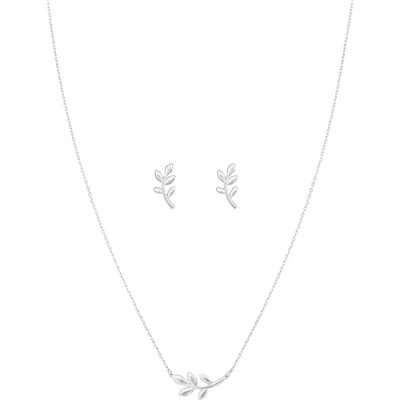 Bearfruit Jewelry Sterling Silver 18k Gold Plated Olivia Leaf Necklace & Stud Earrings Set In Metallic