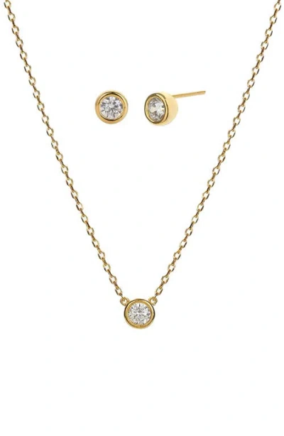Bearfruit Jewelry Sterling Silver 18k Gold Plated Single Round Pendant Margot Necklace & Stud Earrin