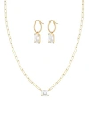 Bearfruit Jewelry Sterling Silver 18k Gold Plated Sparkle Pendant Chain Necklace & Earrings Set
