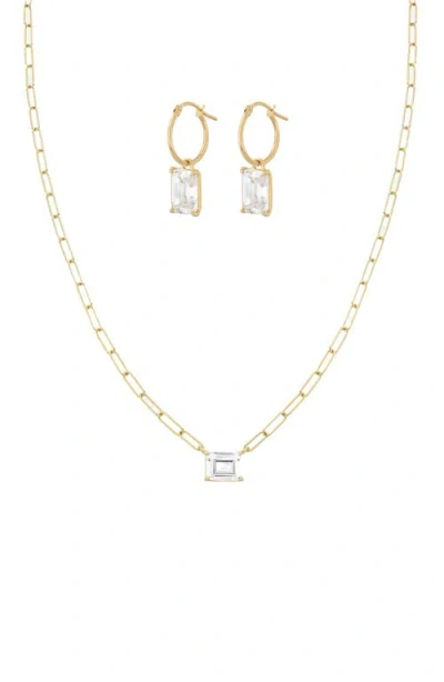 Bearfruit Jewelry Sterling Silver 18k Gold Plated Sparkle Pendant Chain Necklace & Earrings Set