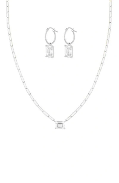 Bearfruit Jewelry Sterling Silver 18k Gold Plated Sparkle Pendant Chain Necklace & Earrings Set In Metallic