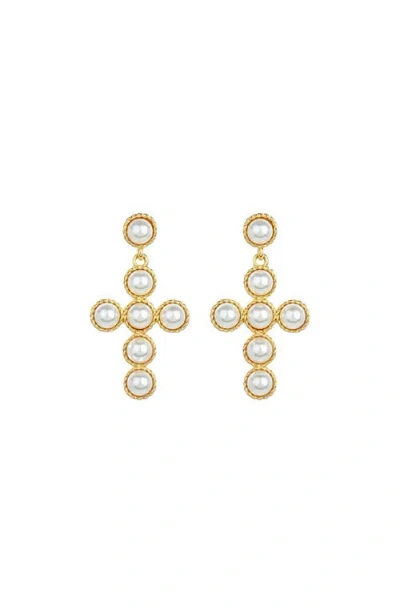 Bearfruit Jewelry Sterling Silver 18k Gold Plated Victoria Cross Cultured Pearl Earrings