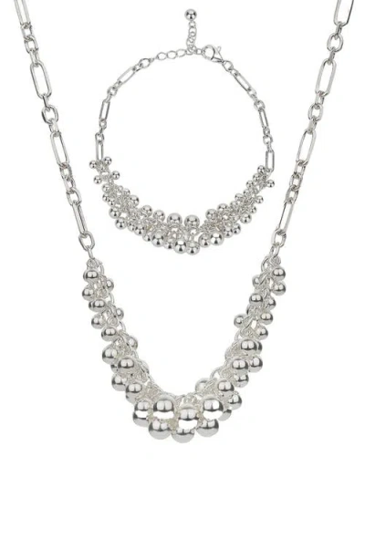 Bearfruit Jewelry Sterling Silver Vivienne Statement Bouquet Chain Necklace & Bracelet Set In Metallic