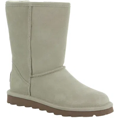 Bearpaw Elle Short Womens Suede Water Resistant Shearling Boots In White
