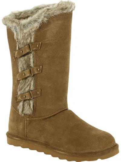 Bearpaw Emery Womens Faux Fur Ankle Winter Boots In Brown