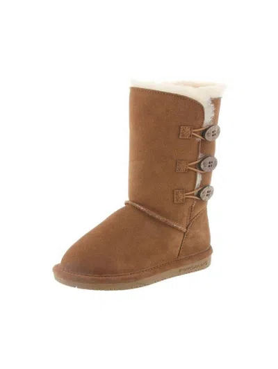 Bearpaw Kids'  Lauren Girls Sheepskin Pull On Winter Boot - Hickory - Y1 In Animal Print