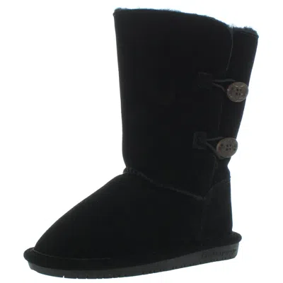 Bearpaw Lori Womens Fur Trimmed Suede Shearling Boots In Black