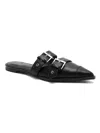 Beast Fashion Women's Double Buckle Strap Pointed Toe Flat Mules In Black In Black
