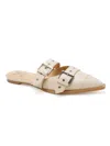 Beast Fashion Women's Double Buckle Strap Pointed Toe Flat Mules In Sand In Multi