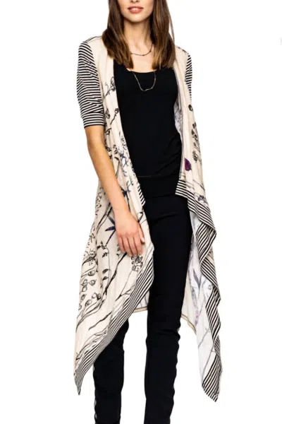 Beate Heymann Linen Print Long Duster In Beige Multi In Black