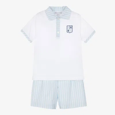 Beatrice & George Babies' Boys Blue Stripe Linen & Cotton Shorts Set
