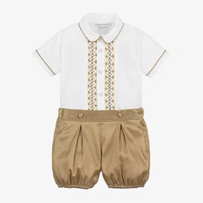 Beatrice & George Babies' Boys Gold Hand-smocked Buster Suit
