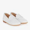 BEATRICE & GEORGE BOYS WHITE LEATHER MONOGRAM LOAFERS