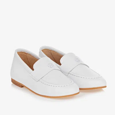 Beatrice & George Kids' Boys White Leather Monogram Loafers