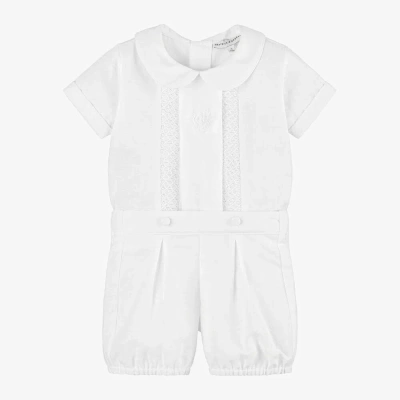 Beatrice & George Babies' Boys White Linen & Cotton Buster Suit