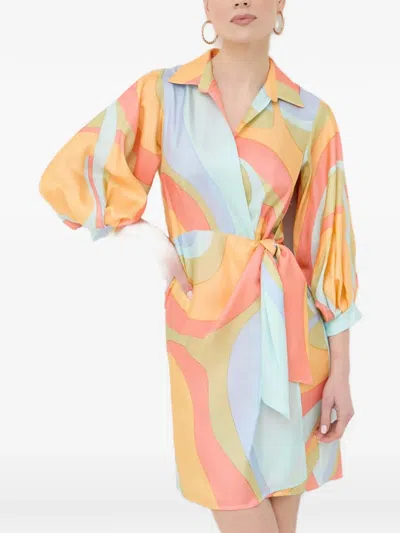 Beatrice B Abstract-print Wrap Mini Dress In Orange