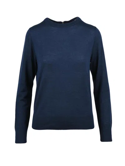 Beatrice B Blue Back Zip Virgin Wool-blend Crewneck Sweater