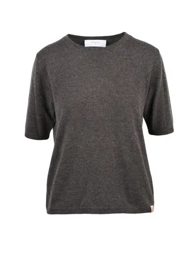 Beatrice B Brown Relaxed Fit Virgin Wool-blend Crewneck Sweater In Gray