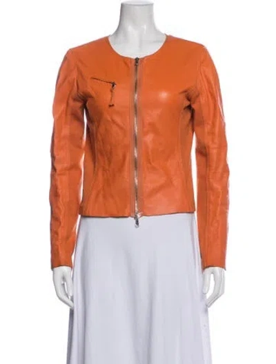 Pre-owned Beatrice B Calf Leather Biker Jacket In Orange