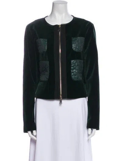 Pre-owned Beatrice B Colorblock Pattern Evening Jacket In Green