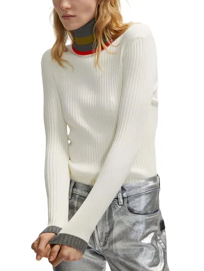 Beatrice B Contrasting Turtleneck Sweater In Off White