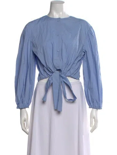 Pre-owned Beatrice B Crew Neck Long Sleeve Crop Top In Blue