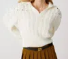 Beatrice B Embroidered Sleeves Polo Sweater In Off White In White