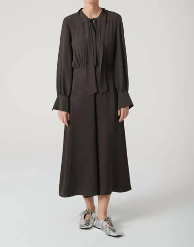 Beatrice B Flared With Scarf Midi Dress In Brown