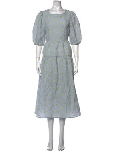 Pre-owned Beatrice B Floral Print Long Dress W/ Tags In Blue