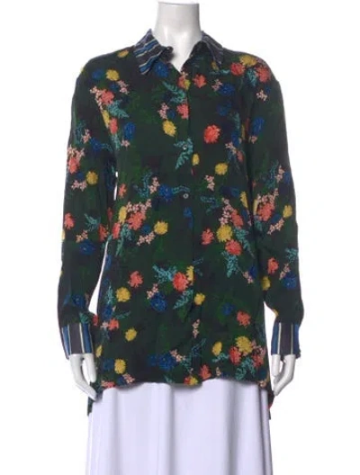 Pre-owned Beatrice B Floral Print Long Sleeve Top In Green