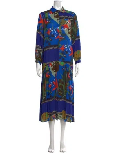 Pre-owned Beatrice B Floral Print Midi Length Dress In Blue