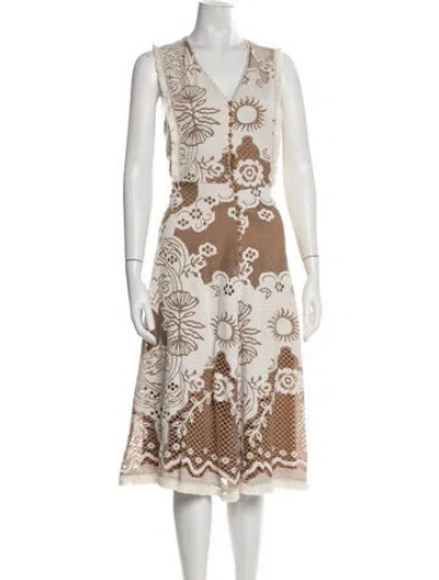 Pre-owned Beatrice B Floral Print Midi Length Dress In White