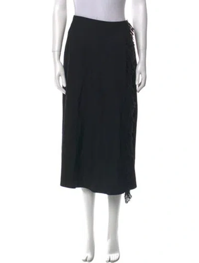 Pre-owned Beatrice B Fringe Trim Accent Midi Length Skirt In Black