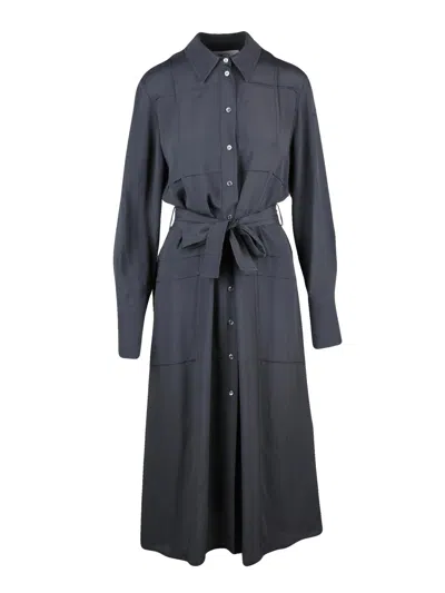 Beatrice B Grey Acetate And Silk Midi Shirt Dress With Matching Belt