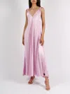 BEATRICE B LONG PLEATED SATIN DRESS IN BUBBLE PINK