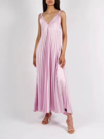 Beatrice B Long Pleated Satin Dress In Bubble Pink