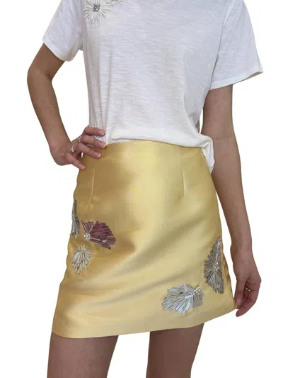Beatrice B Mini Skirt With Floral Embroidery In Yellow