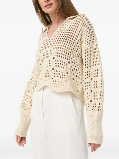 Beatrice B Open-knit Collar Sweater In Neutral