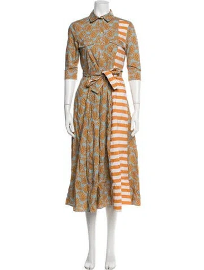 Pre-owned Beatrice B Paisley Print Midi Length Dress In Orange