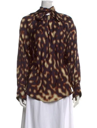 Pre-owned Beatrice B Patterned Tie Neck Blouse In Multicolor