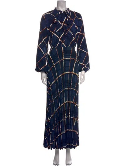 Pre-owned Beatrice B Plaid Print Long Dress In Blue